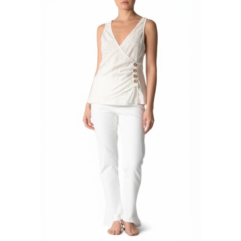 Salanta Women’s White Wrap V-Neck Sleeveless Top Size Large Eyelet Chic
